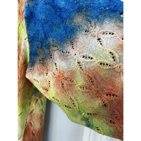 LOGO QVC Knit Eyelet Tie-Dye Top Wild Lime Size M 3/4 Sleeve Stretchy Tee - New - Picture 6 of 11